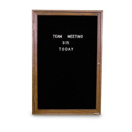 United Visual Products 36"x36" 1-Door Enclosed Letterboard, Green Vinyl/Walnut UV2623O-WALNUT-HUNGRN